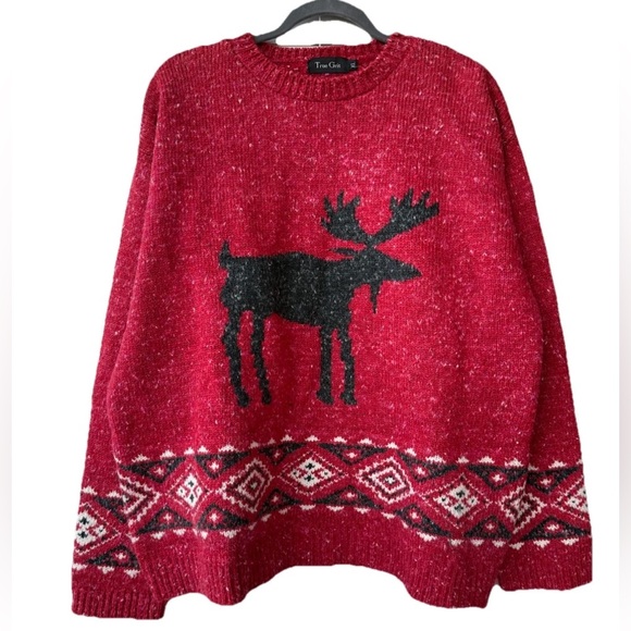 True Grit Sweaters - Vintage True Grit Alpine Moose Sweater Fair Isle Christmas Red XL Phoebe Buffay